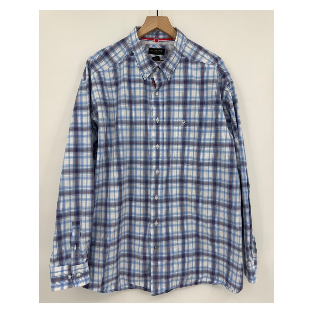 Ariat Shirt Mens 3XL Blue Red Plaid Pro Series Button Down Western Long Sleeve